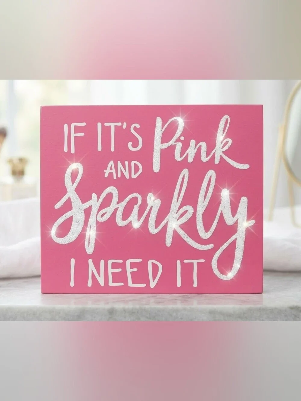 Pink & Glittery Wooden Desk Block Sign – 